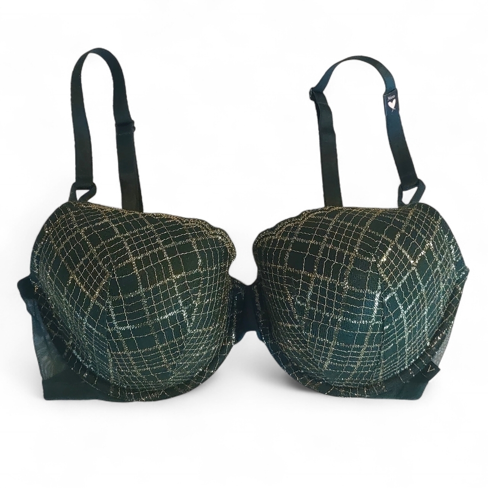 Victoria's Secret Emerald and Gold Lattice Bra